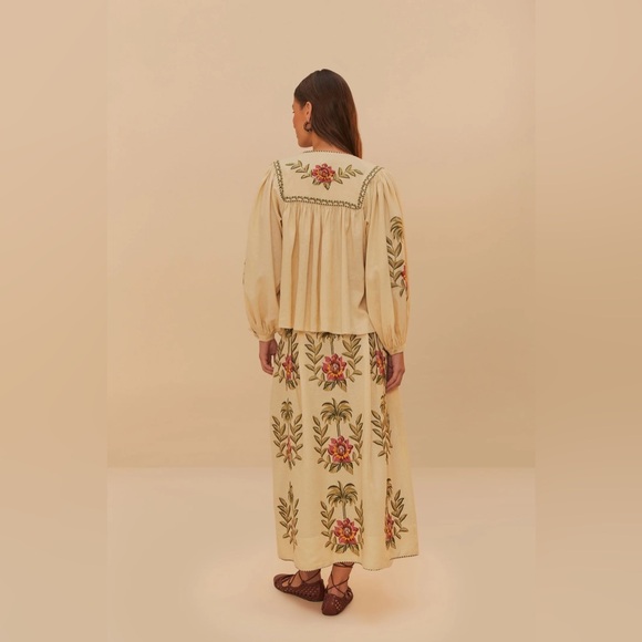 FARM RIO Tropical Flower Embroidered Sand Maxi Skirt - Picture 5 of 6